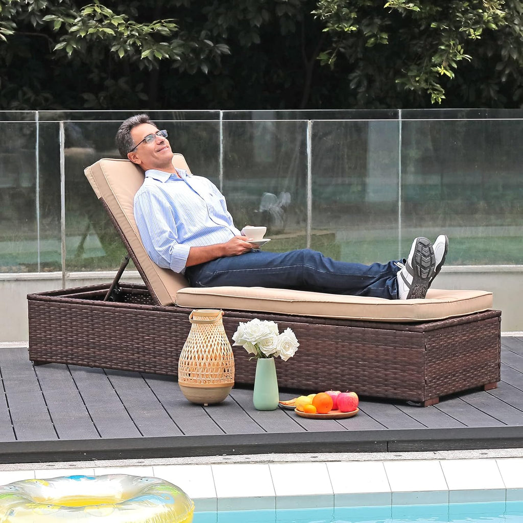Patiorama Outdoor Patio Lounge Chair Elegant Reclining Adjustable Pool Rattan Chaise Chair