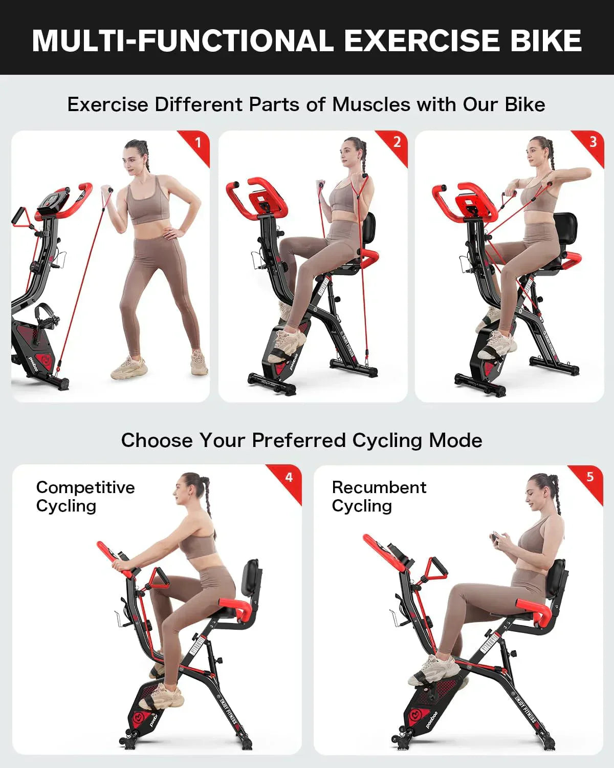 pooboo Folding Exercise Bike Foldable Fitness Stationary Bike Machine Upright Indoor Cycling Bike