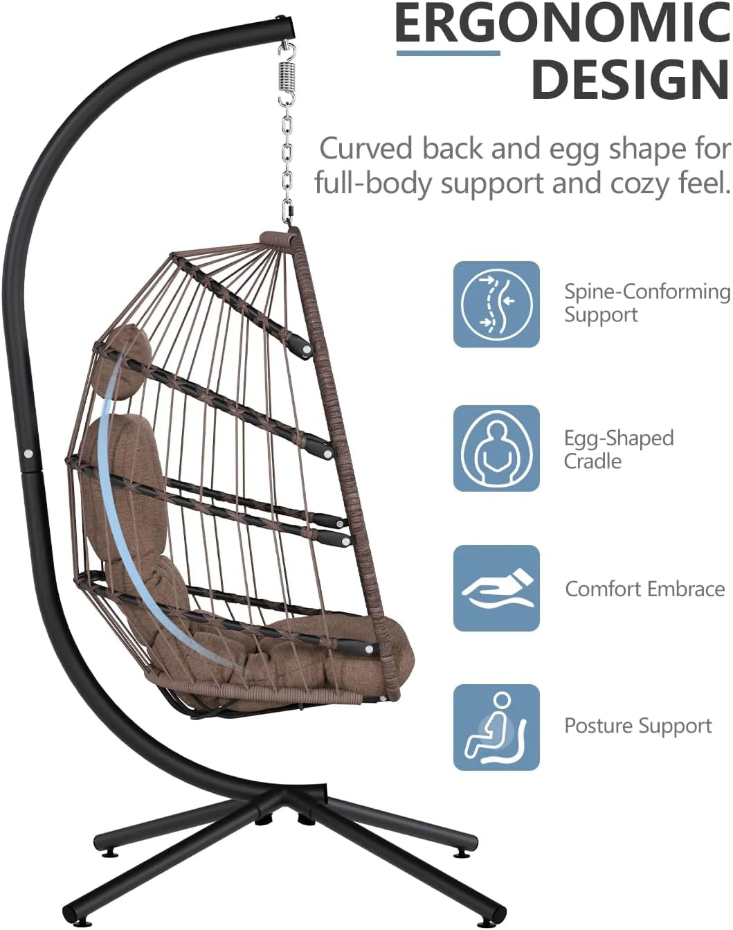 SWITTE Egg Chair Outdoor Indoor Wicker Hanging Egg Swing Chair 350lbs Capacity for Patio