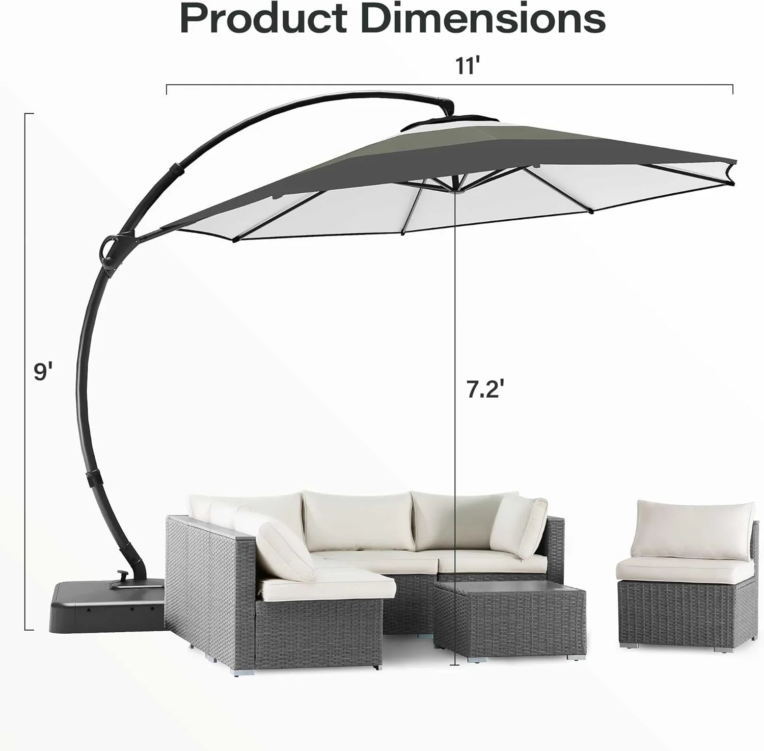 LAUSAINT HOME Outdoor Patio Umbrella with Base included, 11 FT Deluxe Curvy Cantilever Umbrella Heavy Duty Offset Hanging Umbrella with 360° Rotation for Market, Pool, Garden, Backyard, Deck (Beige)