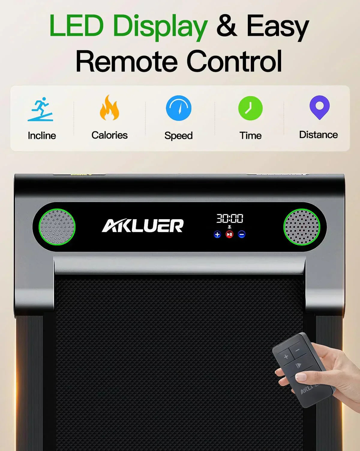 Akluer Inclined Home Treadmill 2.5 HP Small Under-Desk Treadmill Remote Control LED Display