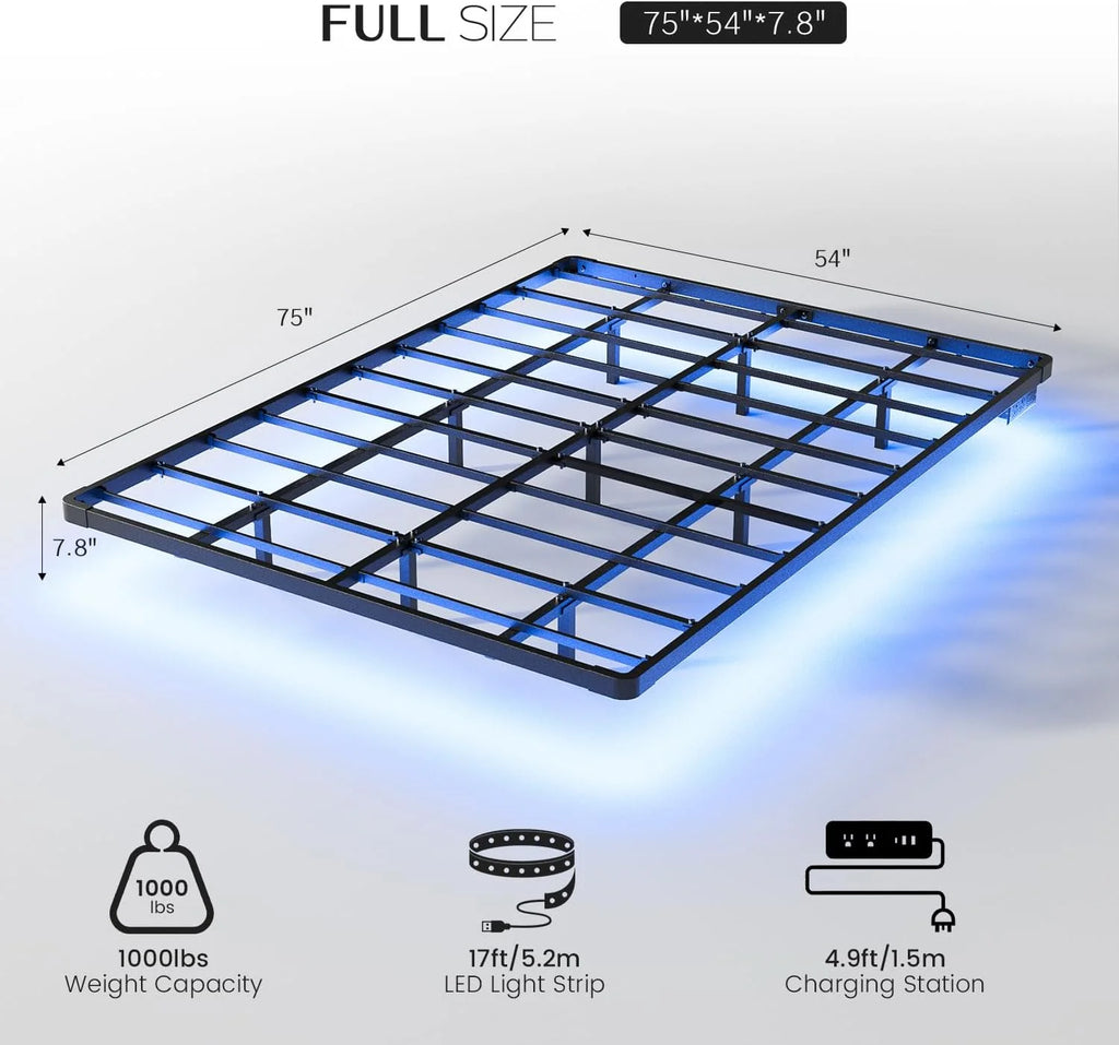 OLEVS Floating Bed Frame Queen Size with Smart LED Lights Modern Metal Platform Bed