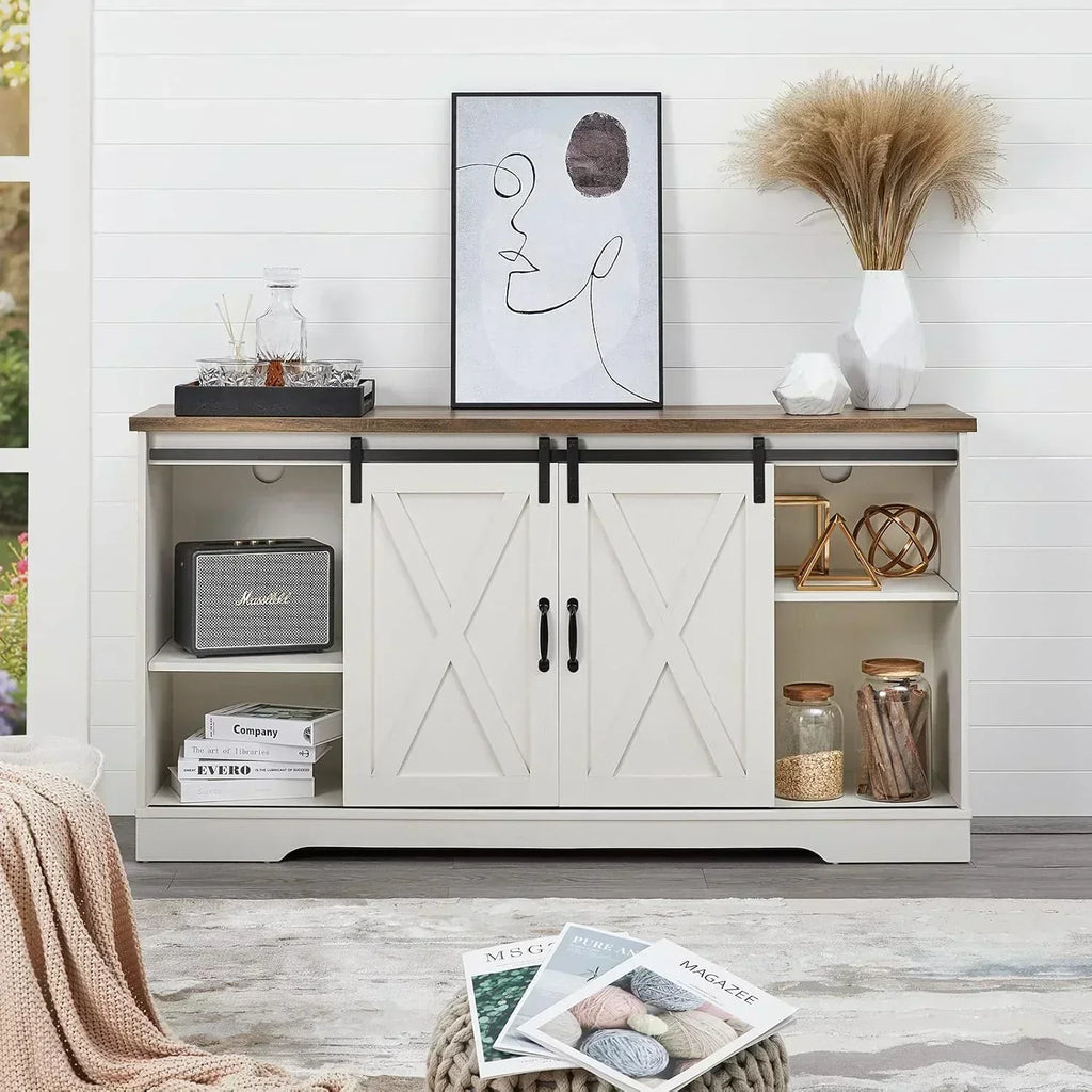 AMERLIFE Fireplace TV Stand with Sliding Barn Door  Farmhouse 63 Fireplace Entertainment Center