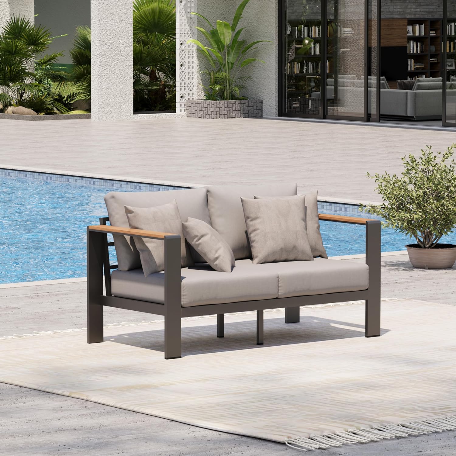 Aluminum Outdoor Patio Furniture Set with Coffee Table, 4 Piece Patio Conversation Sets with Washable Thick Cushions