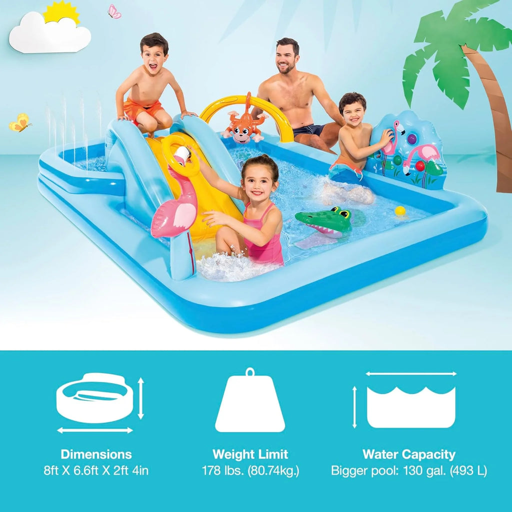 Intex 96 x 78 x 28 Inflatable Jungle Adventure Play Center Spray Kiddie Pool - Backyard Kids Water Slide, Outdoor Blow-Up Splash Pad for Toddlers