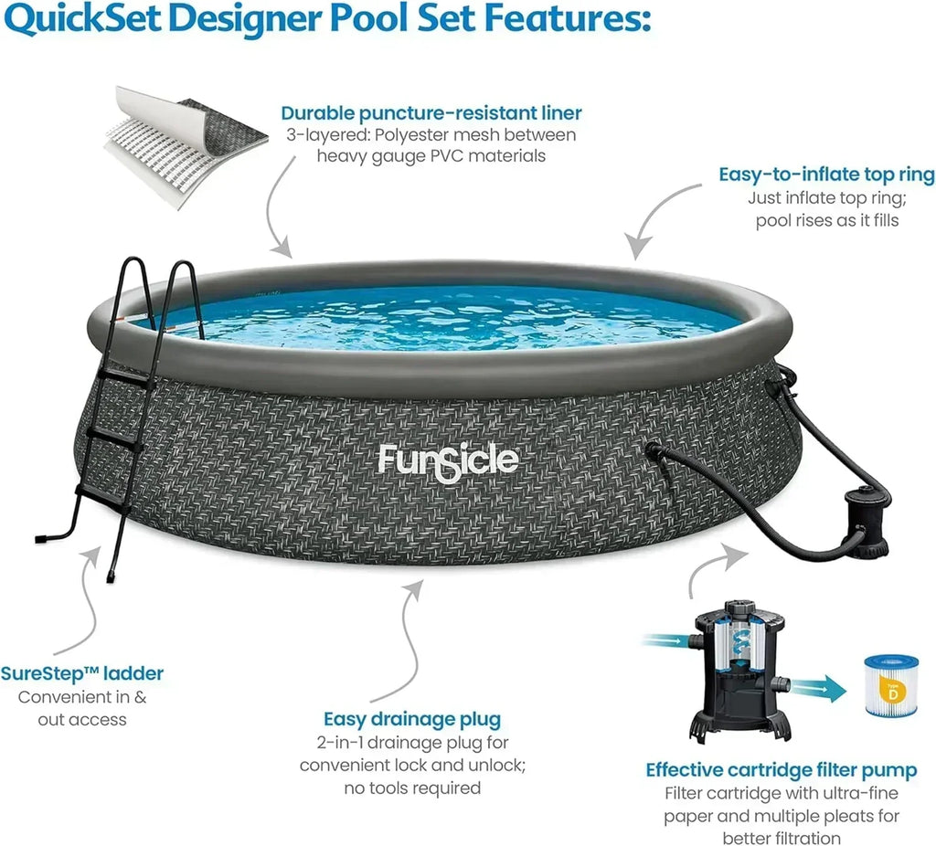 Funsicle 12 Foot by 36 Inch Quickset Round Inflatable Ring Top Outdoor Swimming Pool Set
