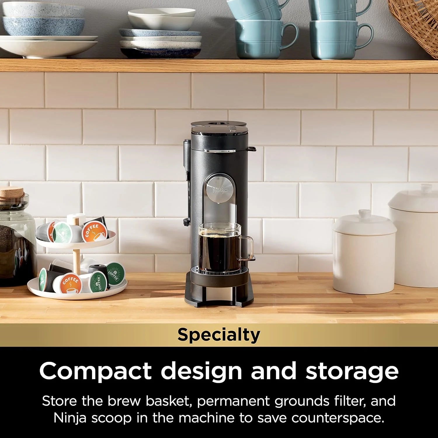 Ninja Pod & Grounds Single-Serve Coffee Maker 56-oz. Reservoir Stone PB051ST