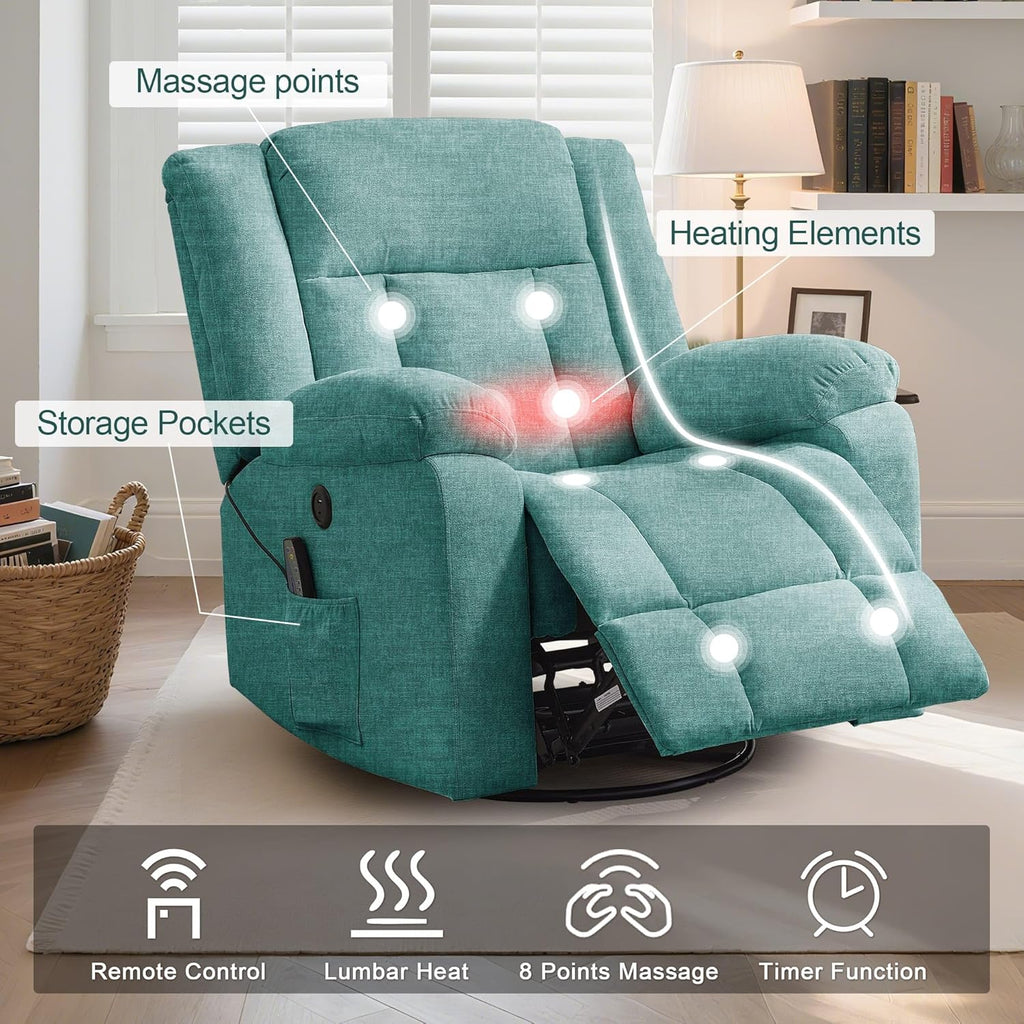 Rocker Recliner, Glider Recliner Chairs for Adults, 360�� Swivel Rocking Chair with Massage and Heating, Nursery Chair