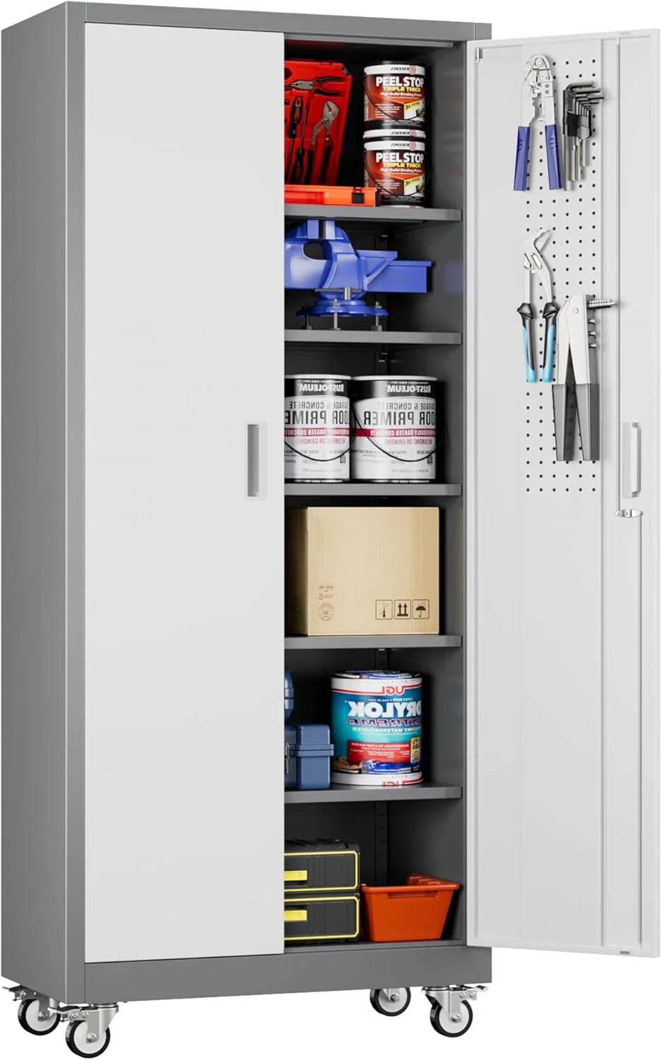 Aobabo 73''H Metal Garage Storage Cabinet with Wheels,Steel Cabinets with 2 Doors and 4 Adjustable Shelves for Home Office,Required Assembly,Black