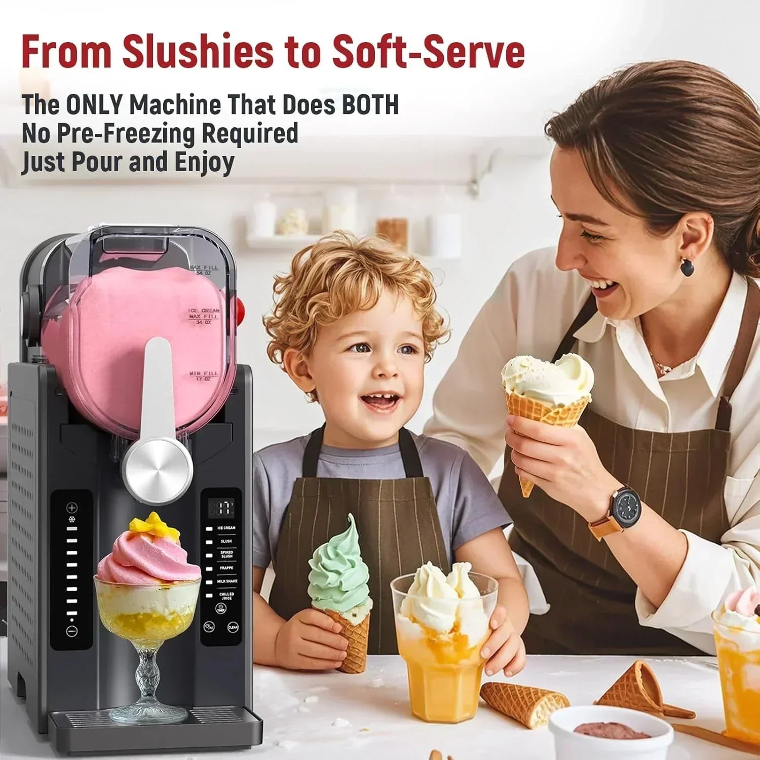 Slushie Machine No Ice Needed All-in-One Slushy Maker for Home Real-Time Temp Display