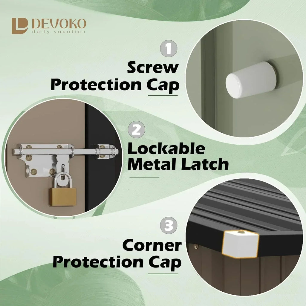 Devoko Outdoor Storage Shed Lockable Metal Garden Shed Steel Anti-Corrosion Storage House