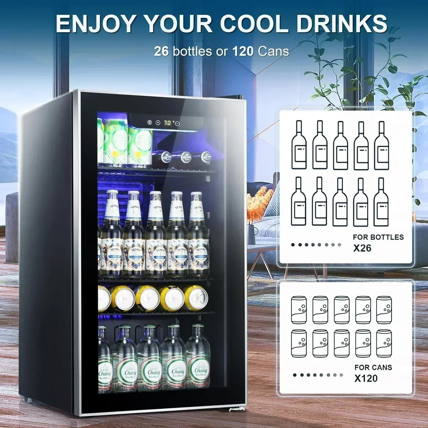 Antarctic Star Beverage Refrigerator Cooler 68 Can Mini Fridge with Glass Door for Beer Drinks Wine