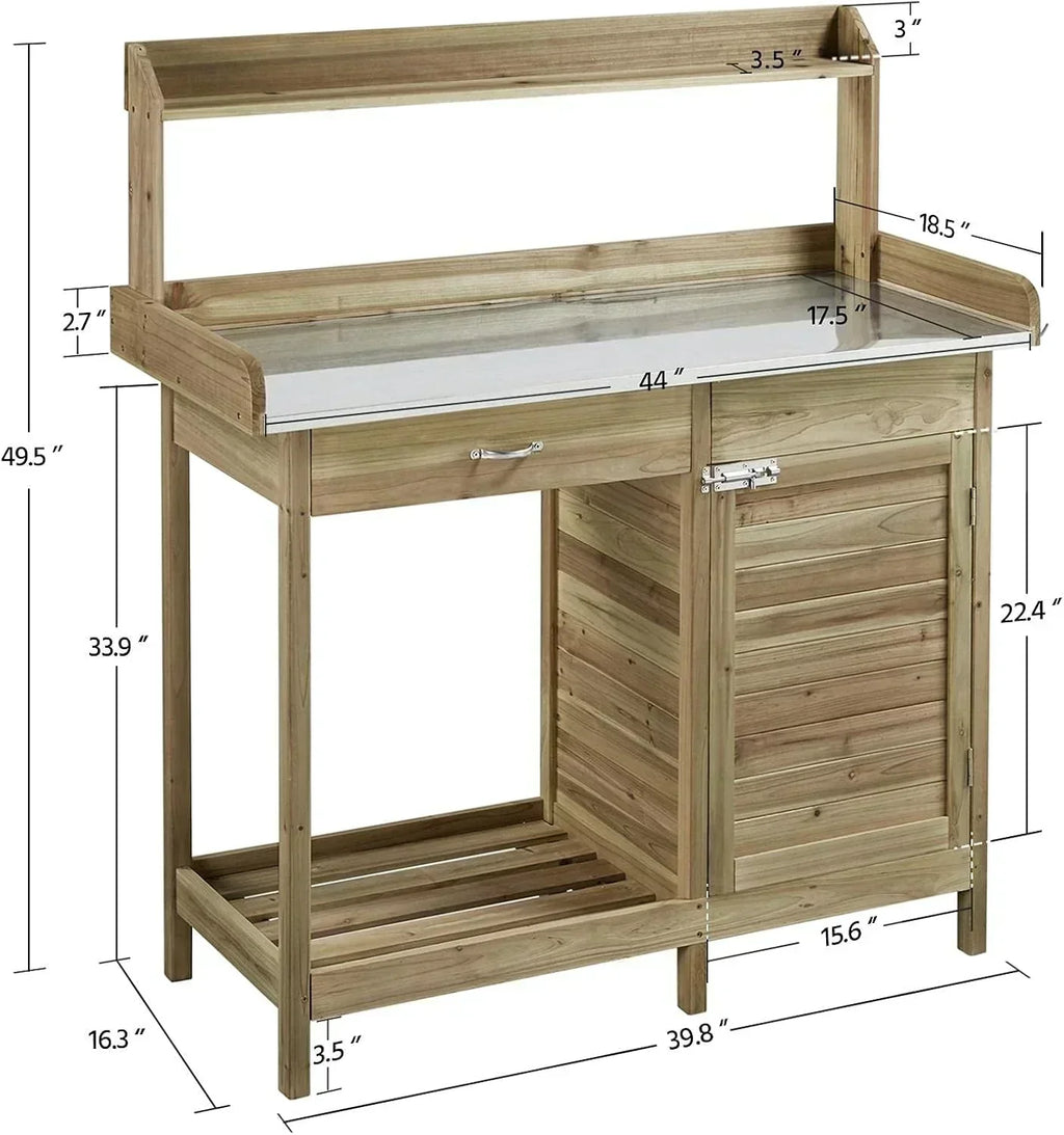Yaheetech Outdoor Garden Potting Bench Table Work Bench Metal Tabletop Cabinet Drawer