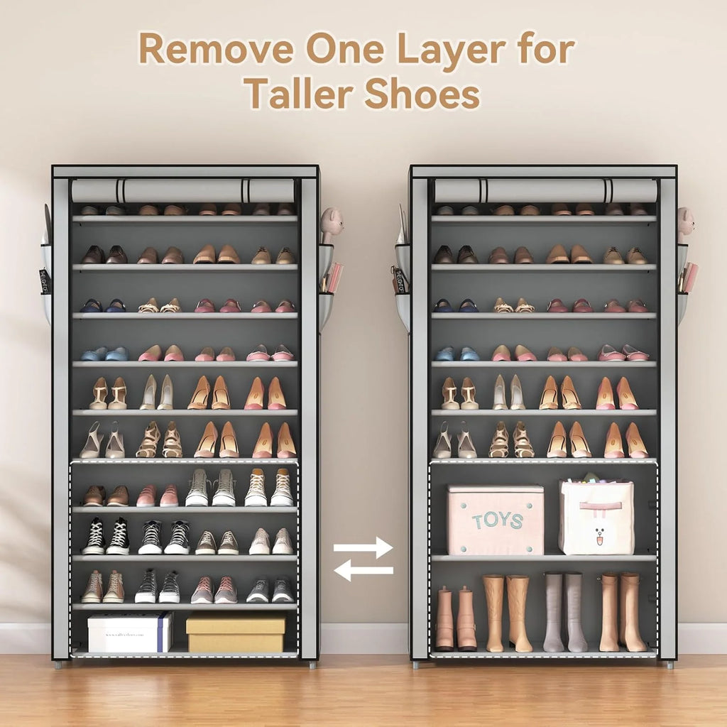 ROJASOP 10 Tier Shoe Rack with Covers Large Capacity Stackable Tall Shoe Shelf Storage