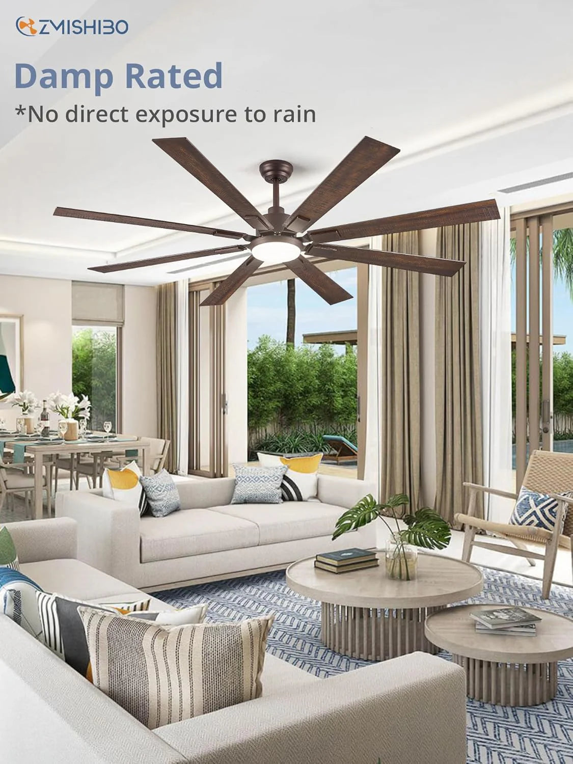 ZMISHIBO 72 inch Large Ceiling Fans with Lights and Remote, Indoor/Outdoor Black Modern Ceiling Fan for Kitchen Living Room Patio, 6 Speed Reversible Quiet DC Motor, 3 CCT, Dual Finish 8 Blades