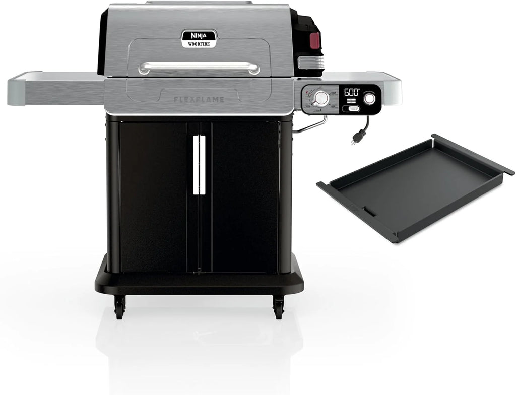 Ninja FlexFlame, Grill and Smoker, Electric and Propane Grill, Roaster, BBQ Grill, 5-in-1 Cooking System, 3 Burner, Digital Control, Outdoor Cooking, Griddle, Pizza Maker, Stainless Steel, PG301