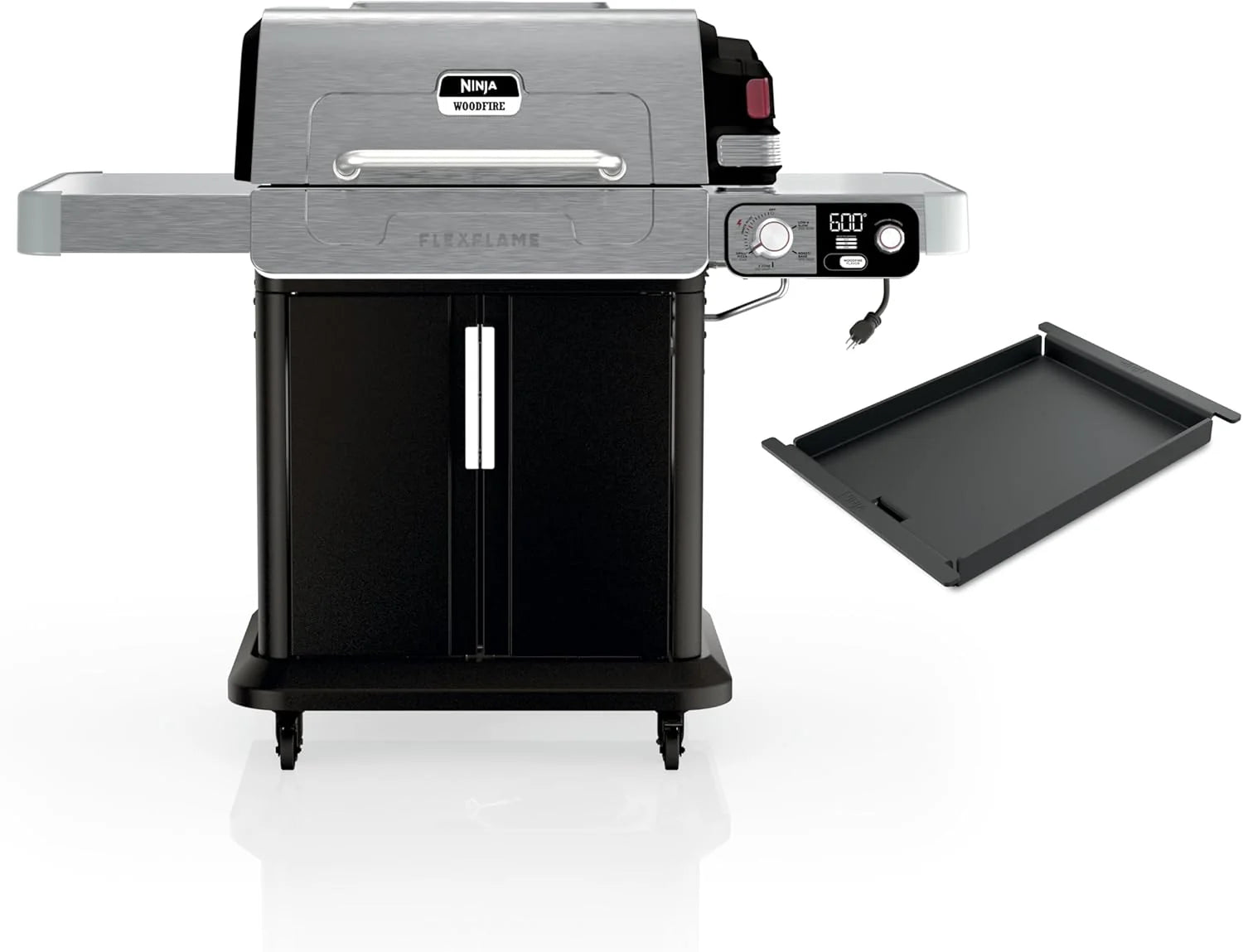 Ninja FlexFlame, Grill and Smoker, Electric and Propane Grill, Roaster, BBQ Grill, 5-in-1 Cooking System, 3 Burner, Digital Control, Outdoor Cooking, Griddle, Pizza Maker, Stainless Steel, PG301