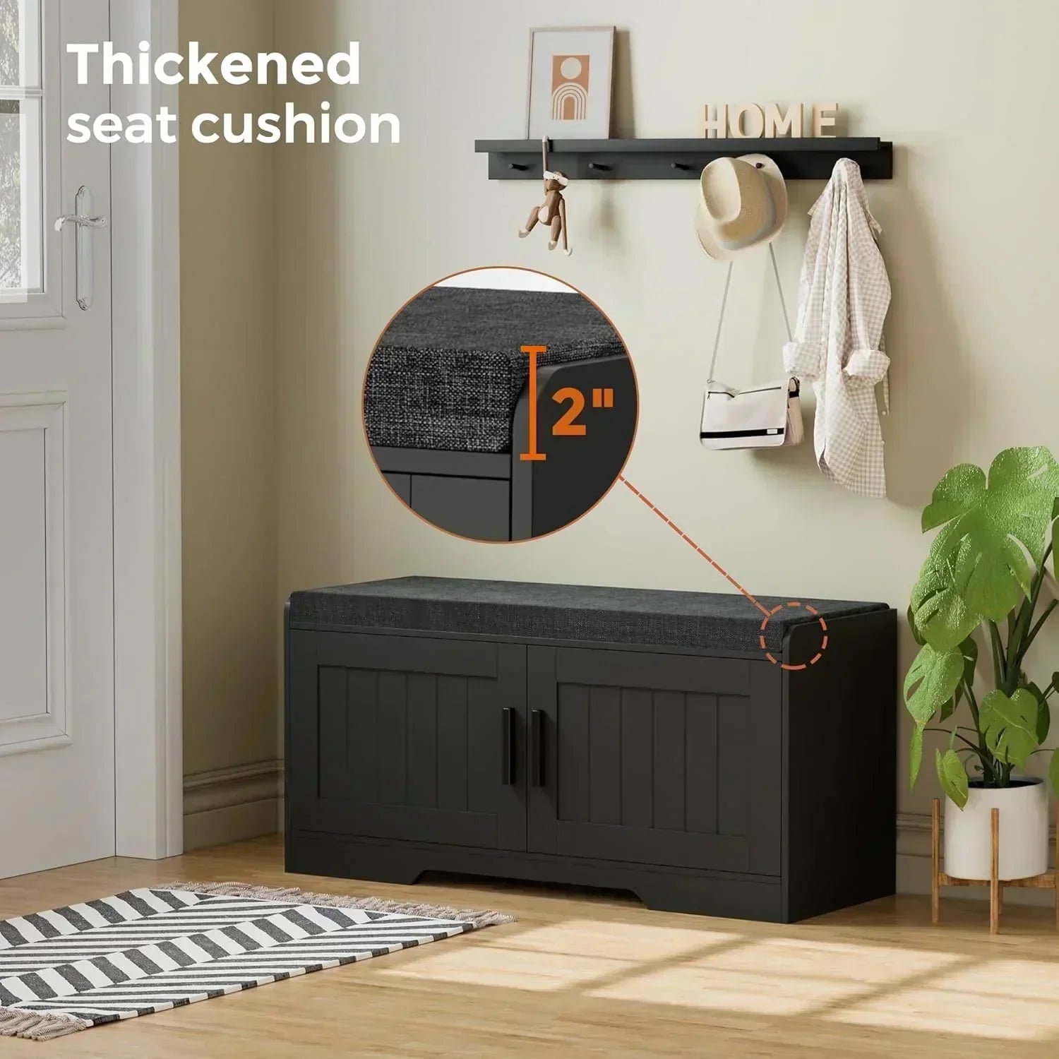 2-Tier Storage Bench Shoe Bench with Thickened Padded Seat Cushion Entryway Bench