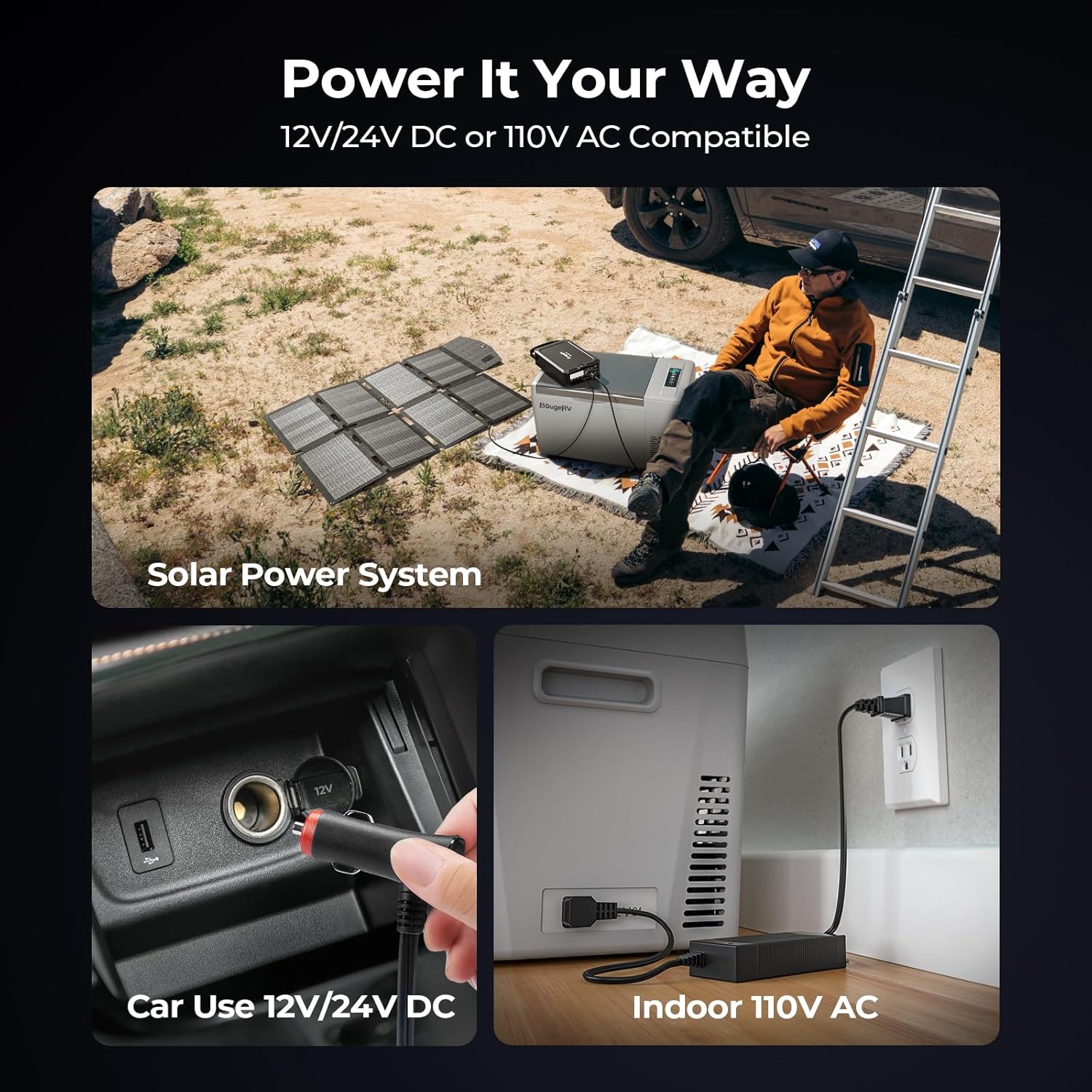 BougeRV 12 Volt Refrigerator 12V Car Fridge 23 Quart Portable Freezer Compressor Cooler