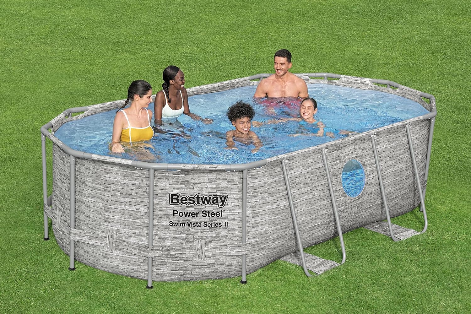 Power Steel 14' x 8'2 x 39.5 Oval Above Ground Pool Set | Includes 530gal Filter Pump, Ladder, ChemConnect Dispener