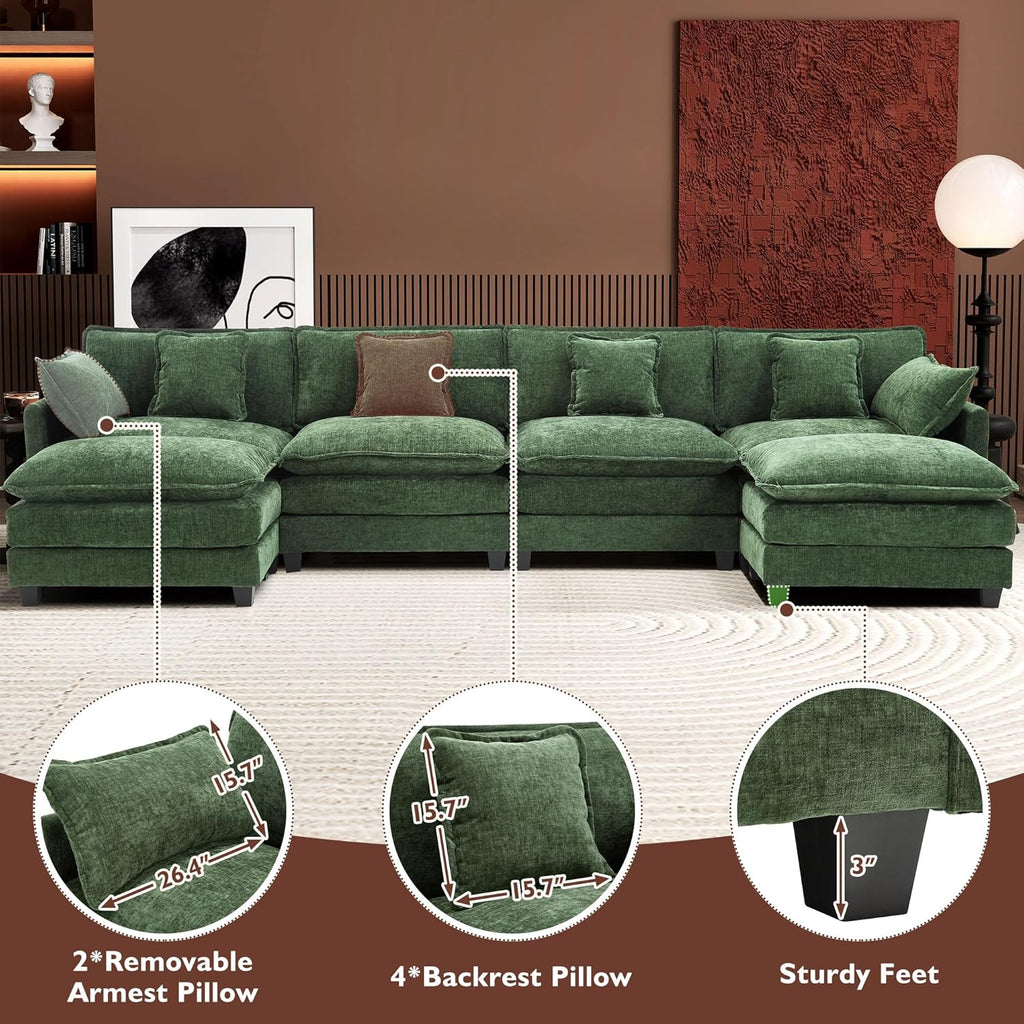 111.4 Inch L Shaped Modern Sofa Modular Cloud Sofa with Ottoman 4 Seater Chenille Deep Seat Sofa