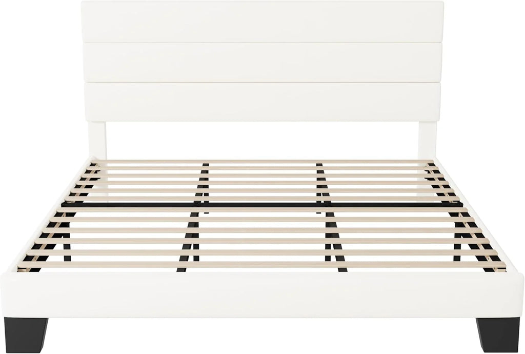 Allewie Queen Size Platform Bed Frame Fabric Upholstered Headboard Wooden Slats Support