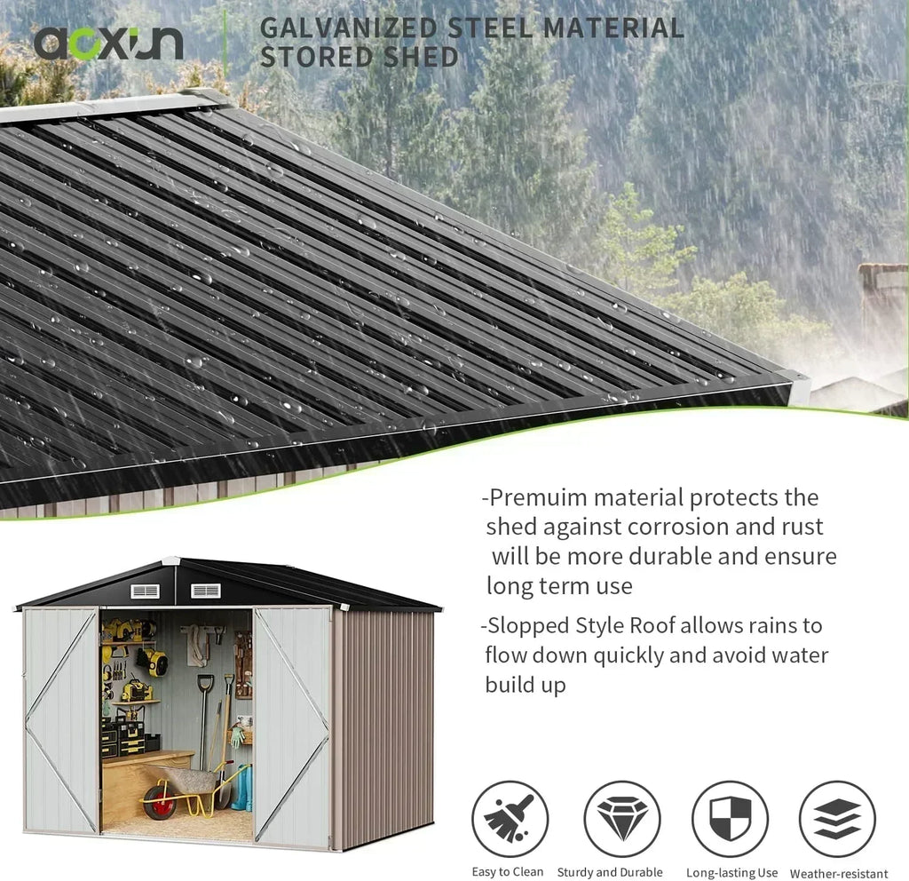 Aoxun 12x10 FT Shed Metal Outdoor Waterproof Storage Shed Steel Utility Garden Tool Shed