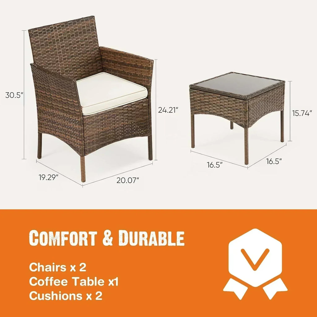 Sweetcripy Patio Furniture Set 3 Pieces Outdoor Furniture with Soft Cushion and Glass Table