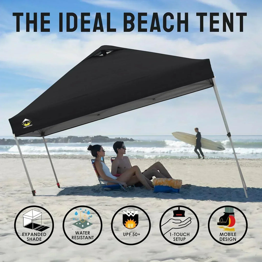 10x10 Pop-Up Awning One-Click Installation Beach Tent Outdoor Sunshade Silver Coated Top