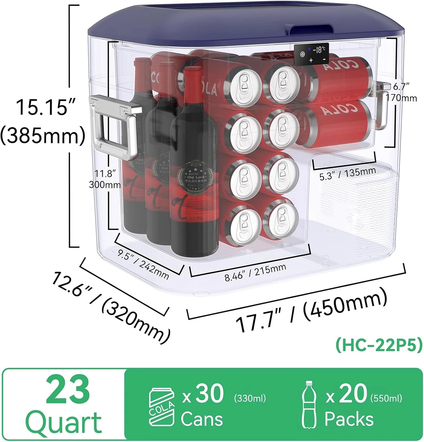 Car Fridge Portable 12 Volt Refrigerator 23 Quart (22 Liter) Freezer Compressor Cooler 12V/24V DC