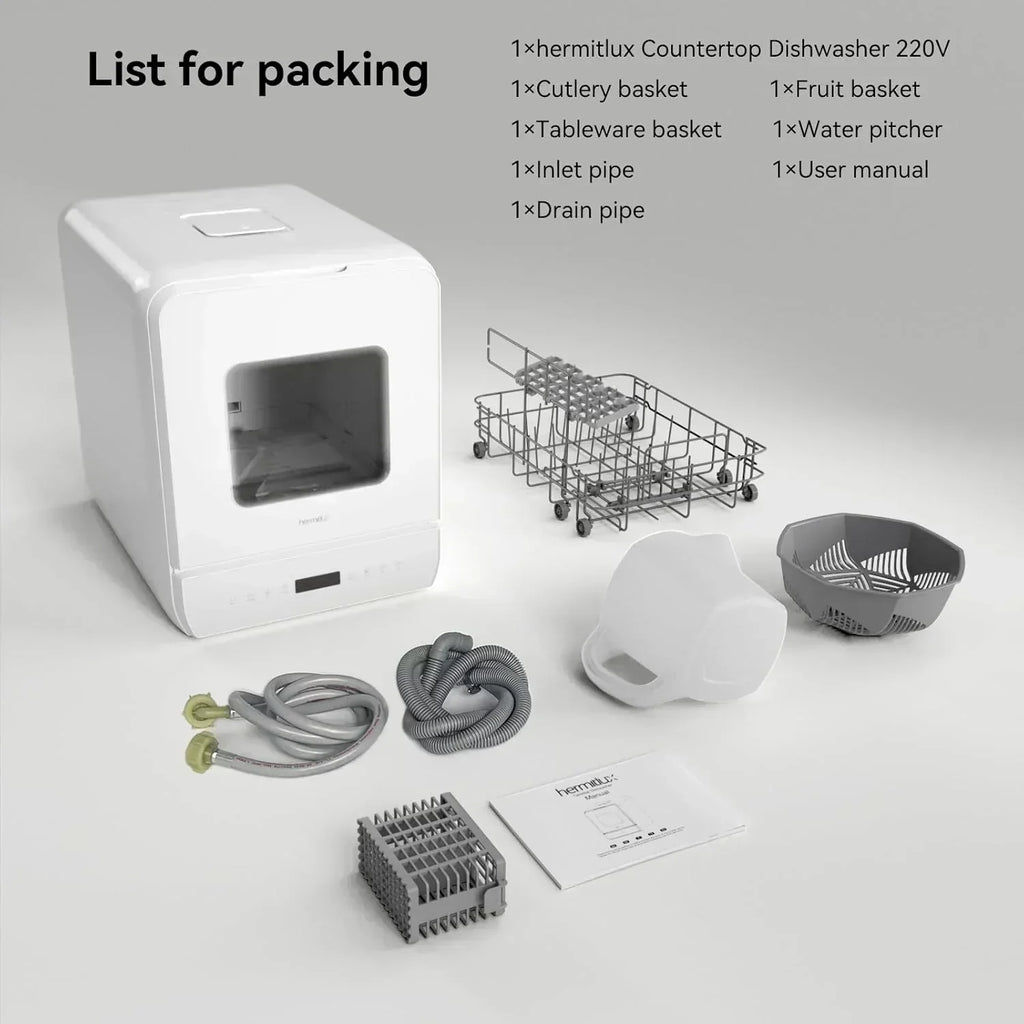 Hermitlux tabletop dishwasher 7 wash programs portable mini dishwasher