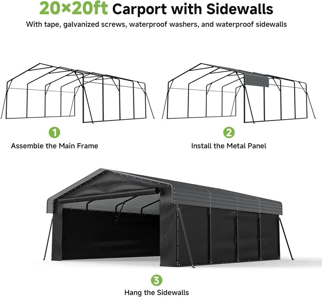 10'x15' Heavy Duty Metal Carport Outdoor Garage Car Shelter Shade with Heavier Frame