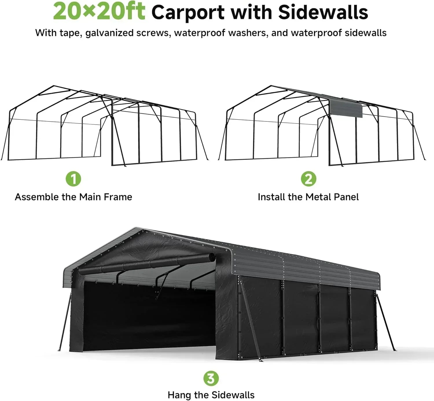 10'x15' Heavy Duty Metal Carport Outdoor Garage Car Shelter Shade with Heavier Frame