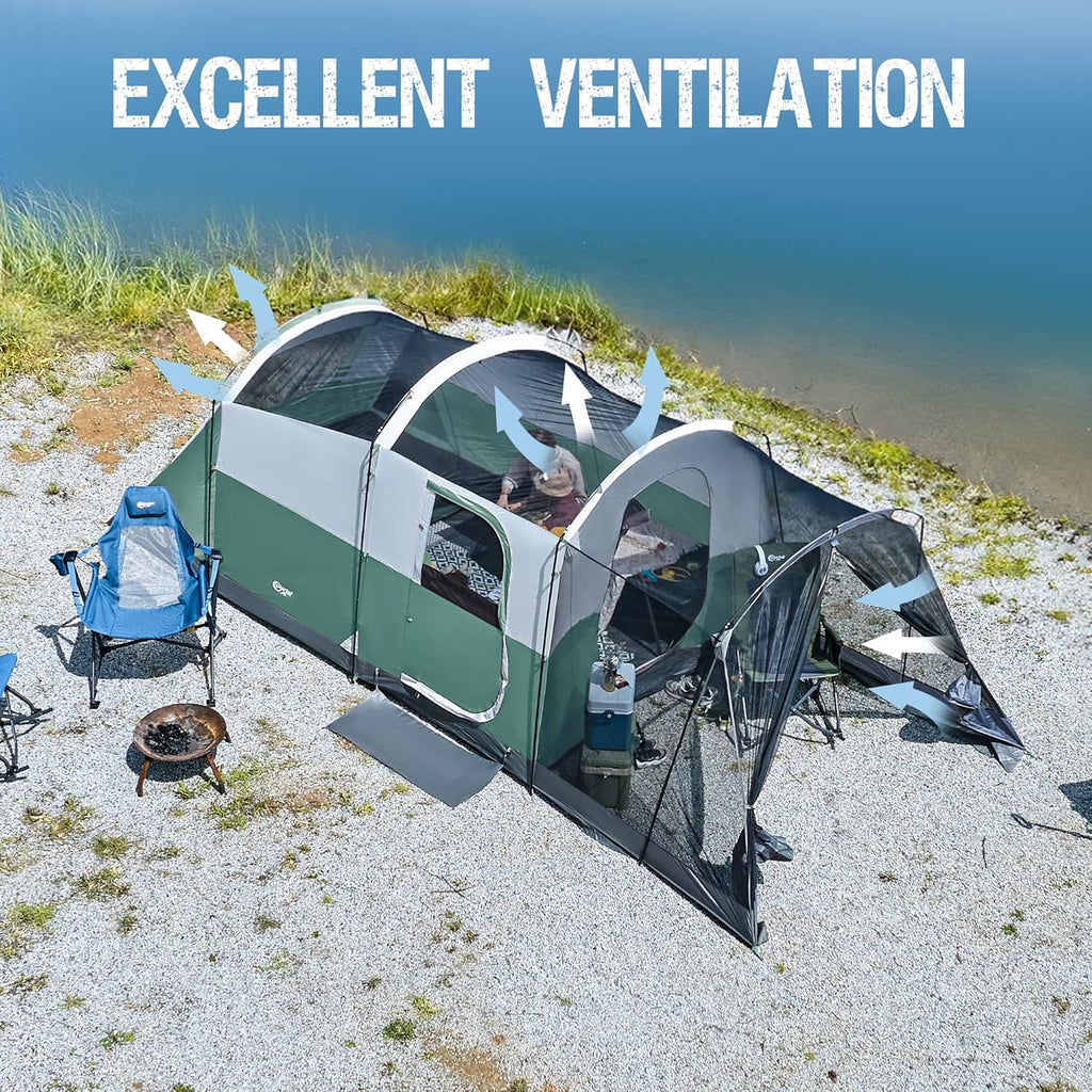 PORTAL 6/8/10 Person Family Camping Tent with Screen Room Water Resistant Big Tunnel Tent