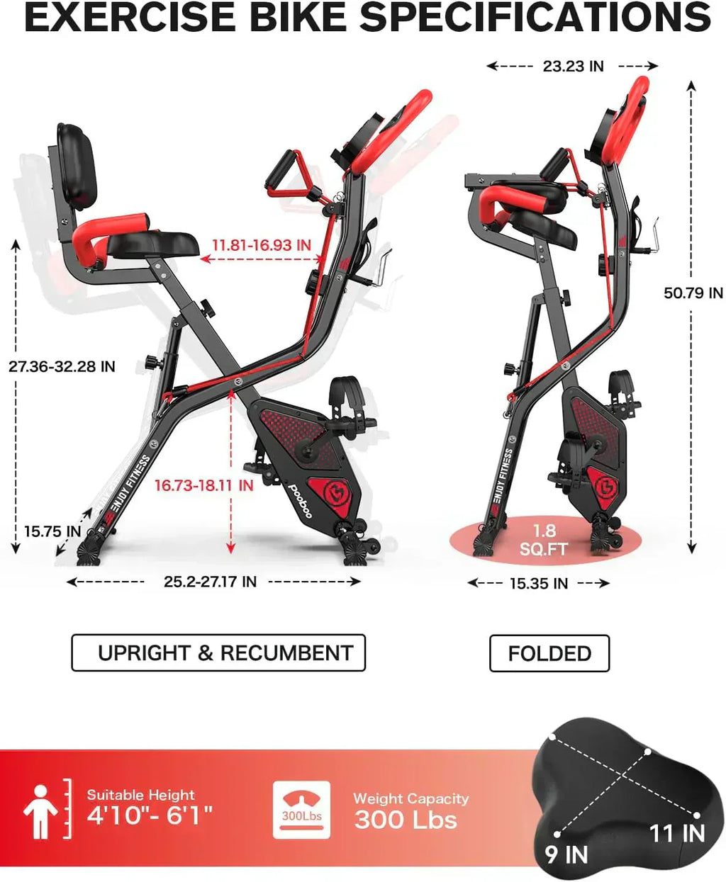 pooboo Folding Exercise Bike Foldable Fitness Stationary Bike Machine Upright Indoor Cycling Bike