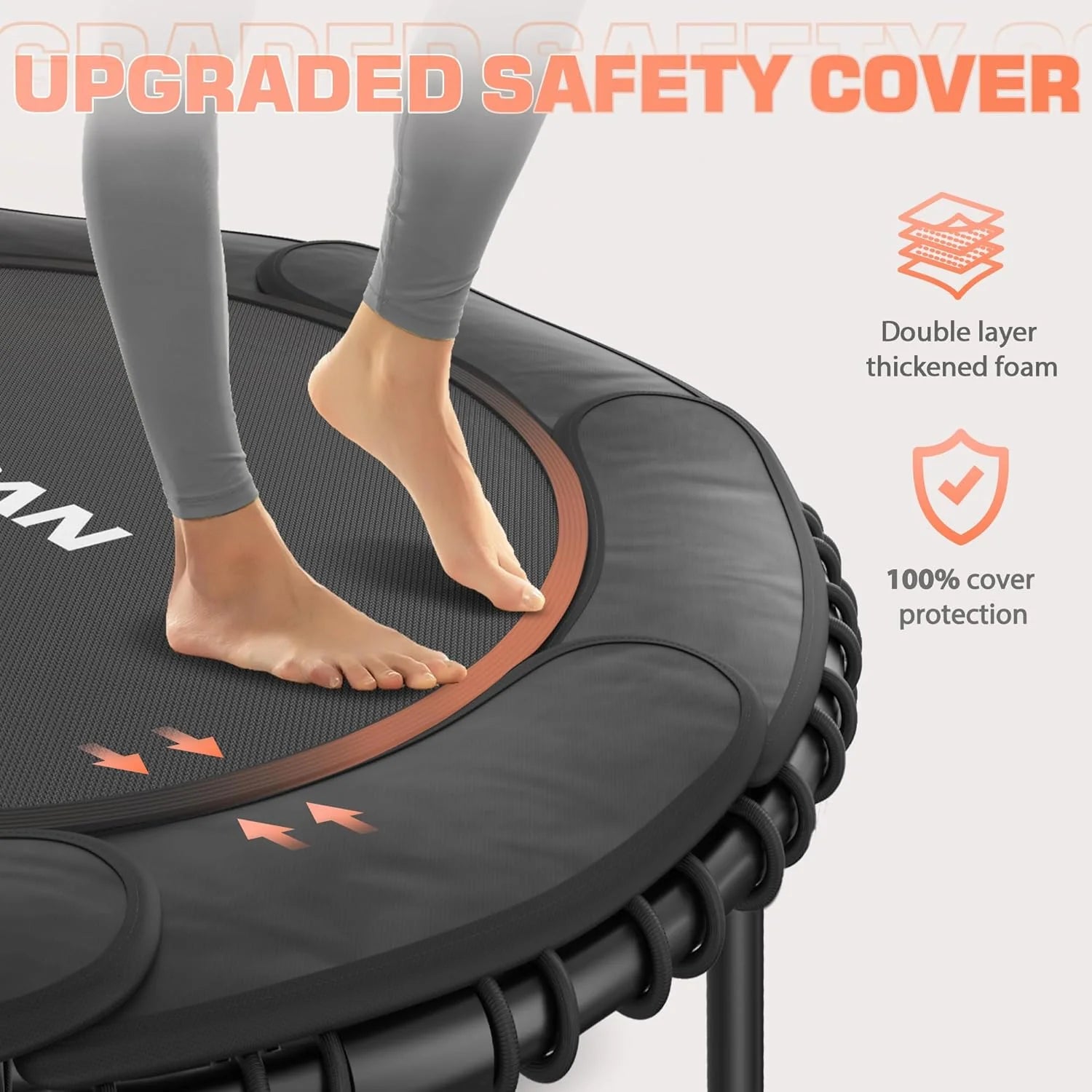 BCAN 450/550 LBS Foldable Mini Trampoline, 40/48 Fitness Trampoline with Bungees, U Shape Adjustable Foam Handle, Stable & Quiet Exercise Rebounder for Adults Indoor/Outdoor Workout