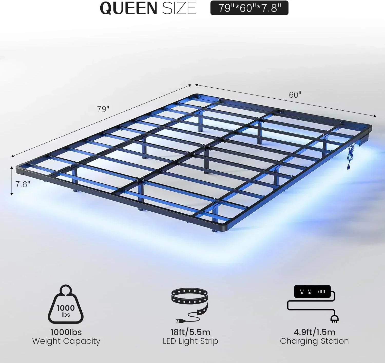 OLEVS Floating Bed Frame Queen Size with Smart LED Lights Modern Metal Platform Bed