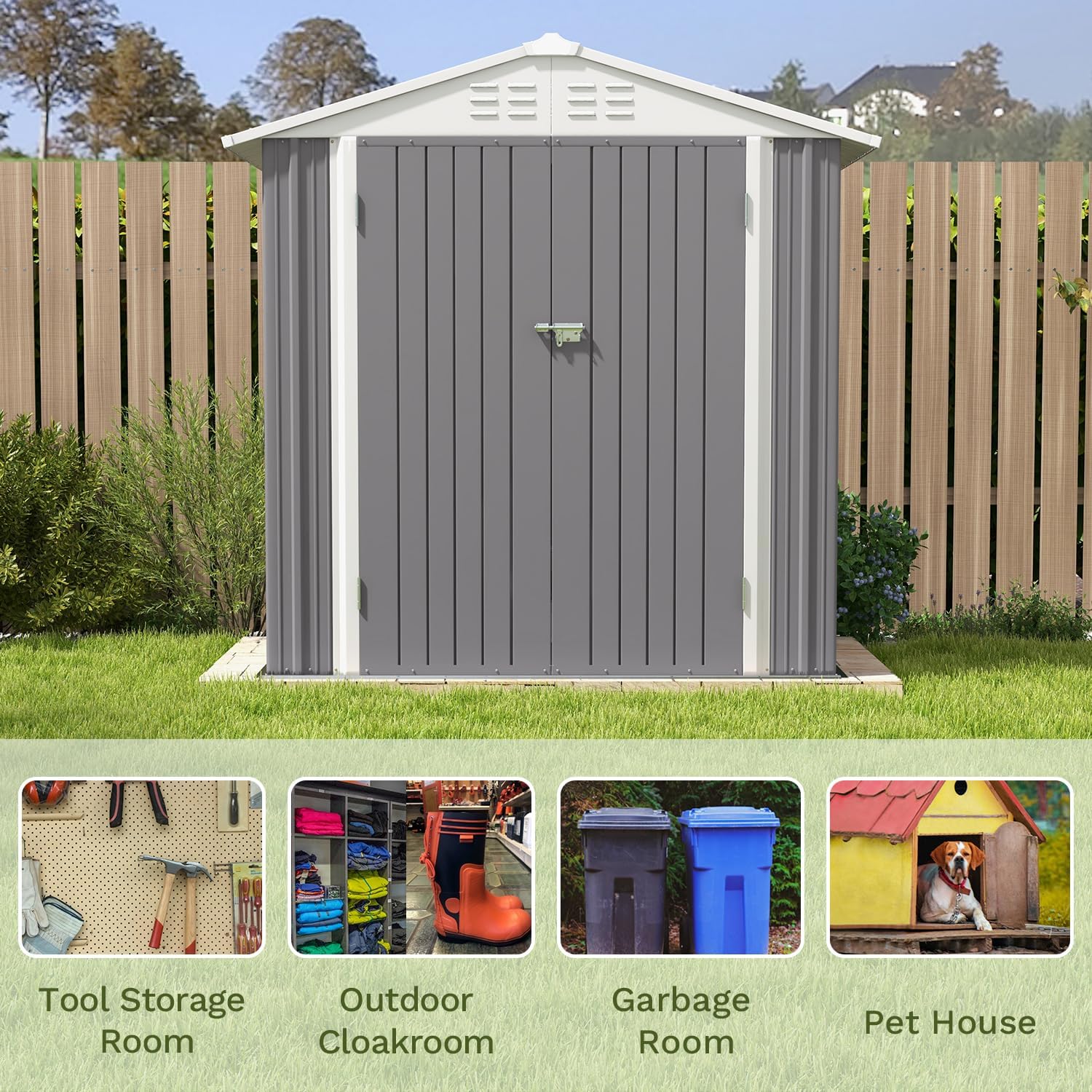 Patiowell 5x3 FT Outdoor Storage Shed Tool Shed with Sloping Roof and Lockable Door Metal Shed