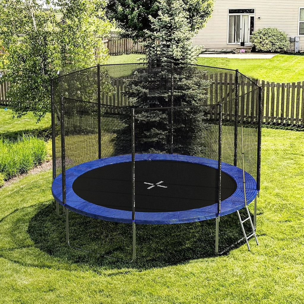 AOTOB 8FT 10FT 12FT 14 FT 15FT Trampoline with Safety Enclosure Net，Outdoor Trampoline with Basketball Hoop, Heavy Duty Jumping Mat and Spring Cover Padding for Kids and Adults, Storage Bag and Ladder