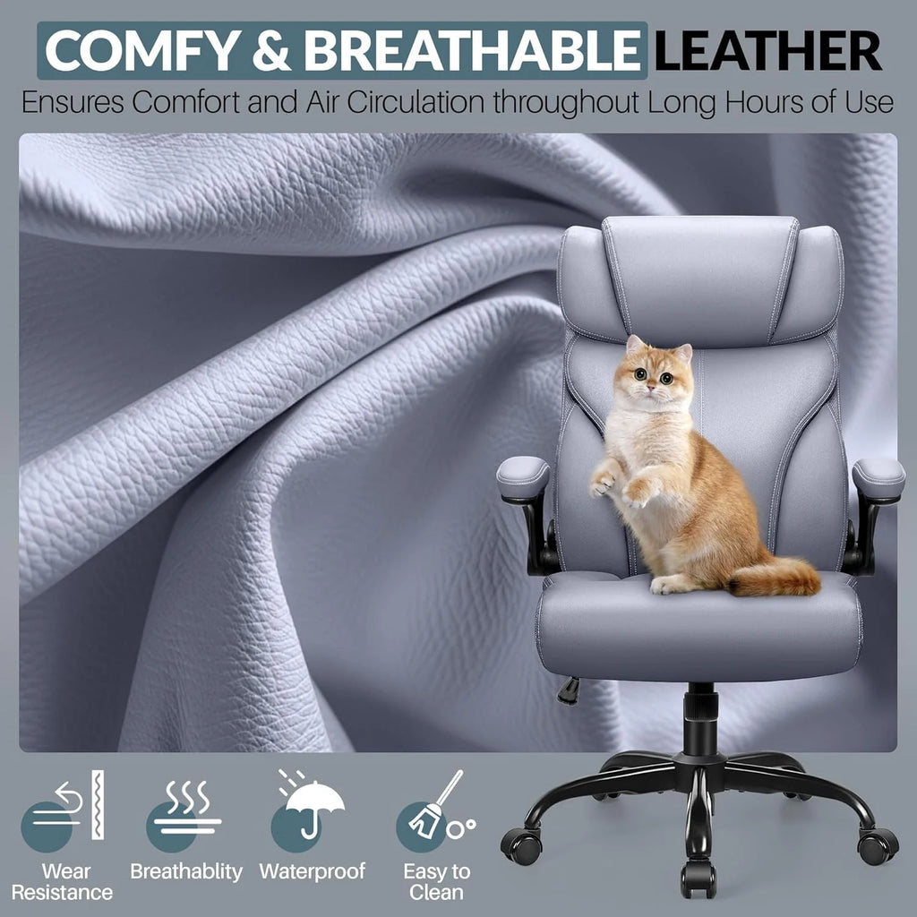 Office Chair Large High-Foot Computer Desk Chair, Breathable Leather Chair Lumbar Support Rotating Computer Chair