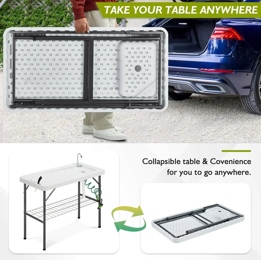 Folding Fish Cleaning Table Portable Camping Sink Table Outdoor Fish Fillet Cleaning Station