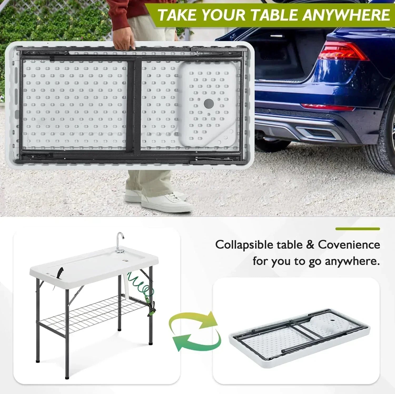 Folding Fish Cleaning Table Portable Camping Sink Table Outdoor Fish Fillet Cleaning Station