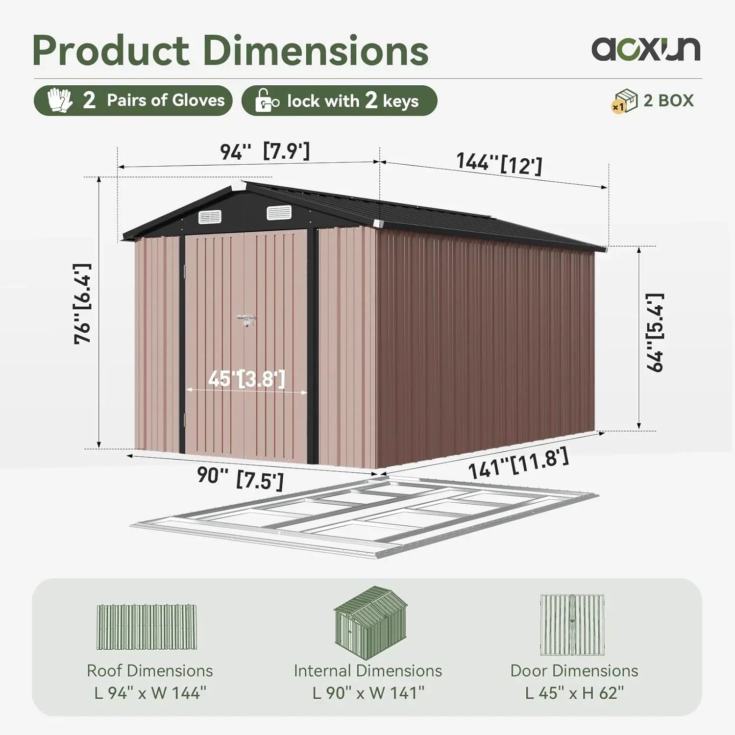 Aoxun 6.2x4 FT Shed Outdoor Storage Shed Metal Garden Shed Sloping Roof Tool Shed Bike Shed
