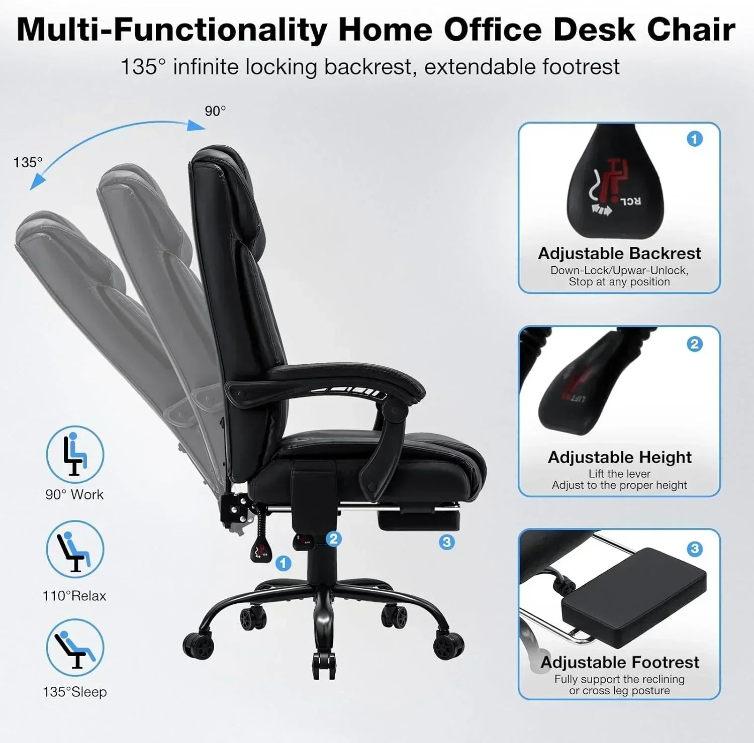 Massage office chair with heating function Reclining high back home office desk chair