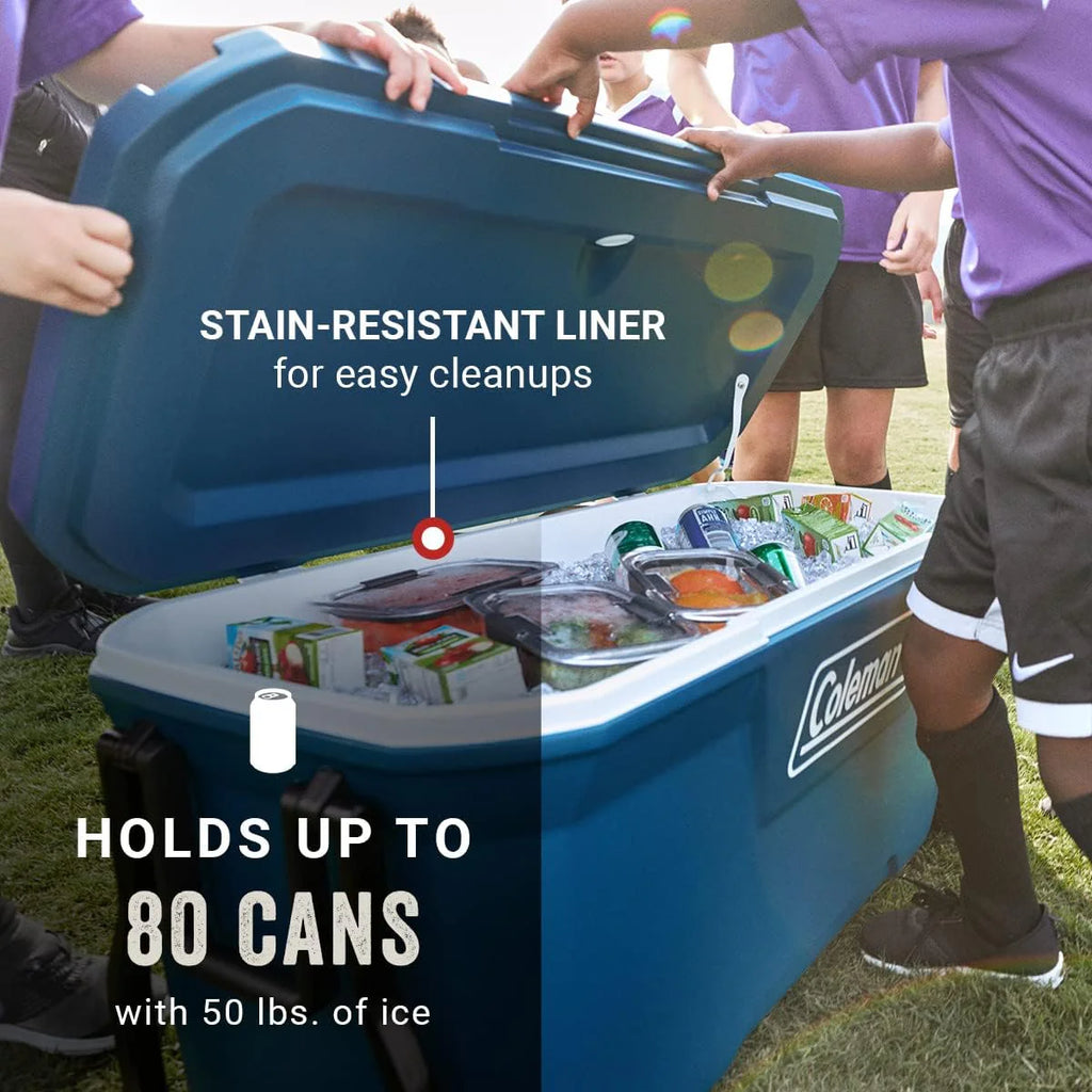 Coleman Insulated Portable Rolling Cooler with Wheels, Leak-Proof Outdoor Hard Cooler, Keeps Ice for Up to 5 Days, 100 Quart