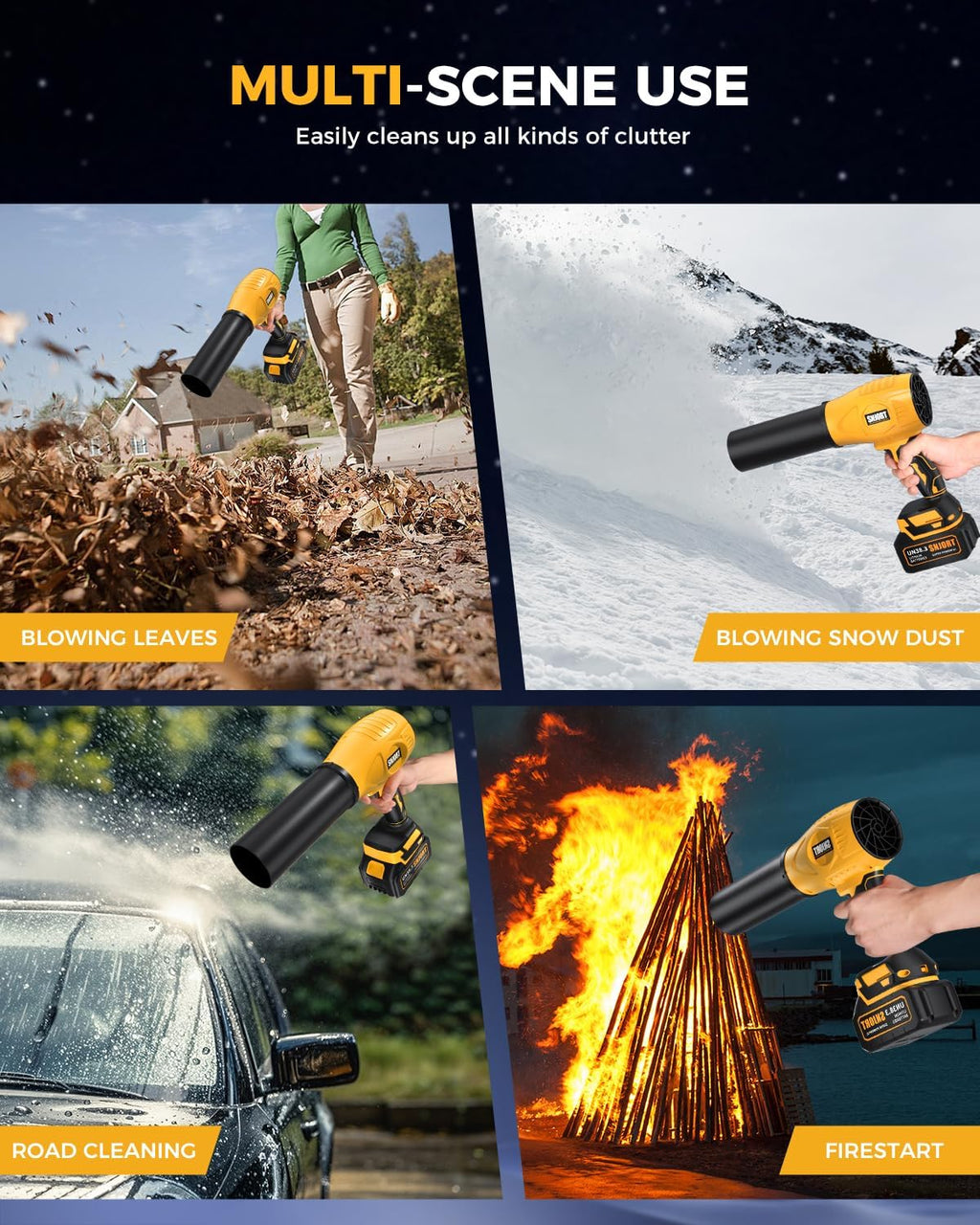 Leaf Blower Cordless with Battery and Charger, 500,000 RPM, Extended Nozzle, Lightweight Handheld Design, Turbo Jet Blower for Patio Cleaning