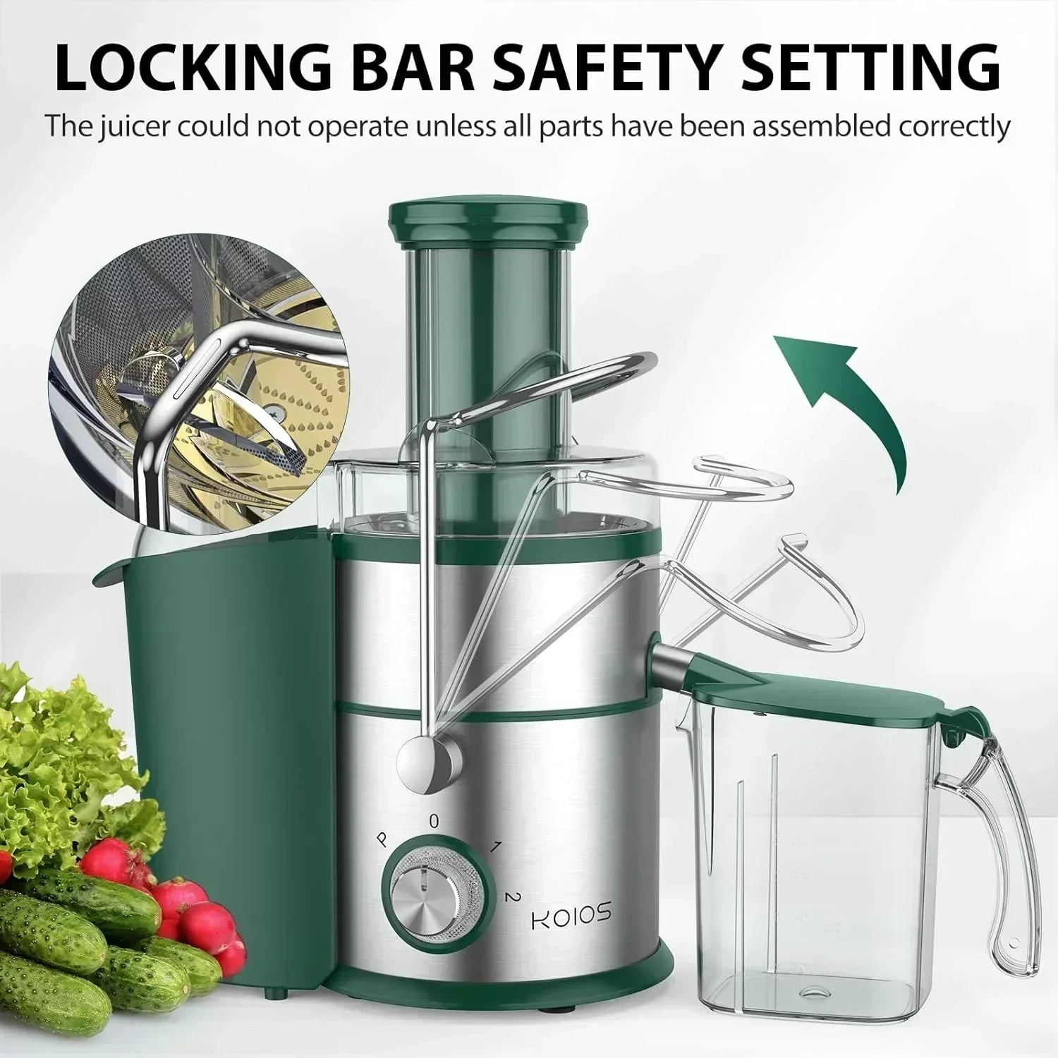 1300W KOIOS Centrifugal Juicer with Extra Large 3 Feed Chute and Titanium Filter