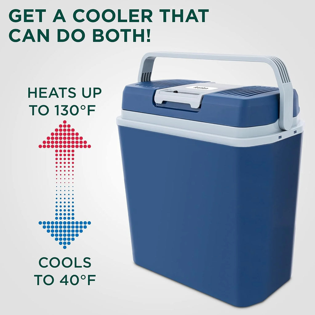 Electric Cooler & Warmer with Handle | 24 L Portable Thermoelectric Fridge for Vehicles & Trucks| 110V AC Home Power Cord & 12V Car Adapter for Camping