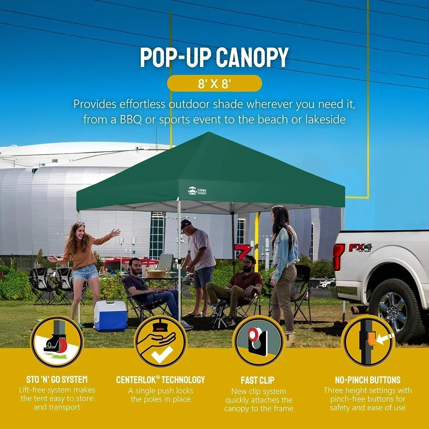 10x10 Pop-Up Awning One-Click Installation Beach Tent Outdoor Sunshade Silver Coated Top