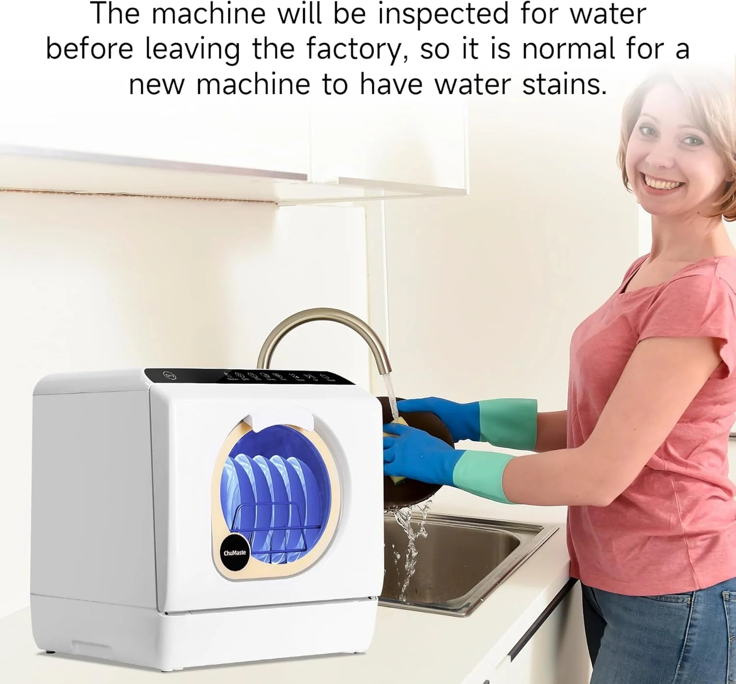 Mini countertop dishwasher. Compact dishwasher with drying function. Double spray arms. Portable countertop dishwasher